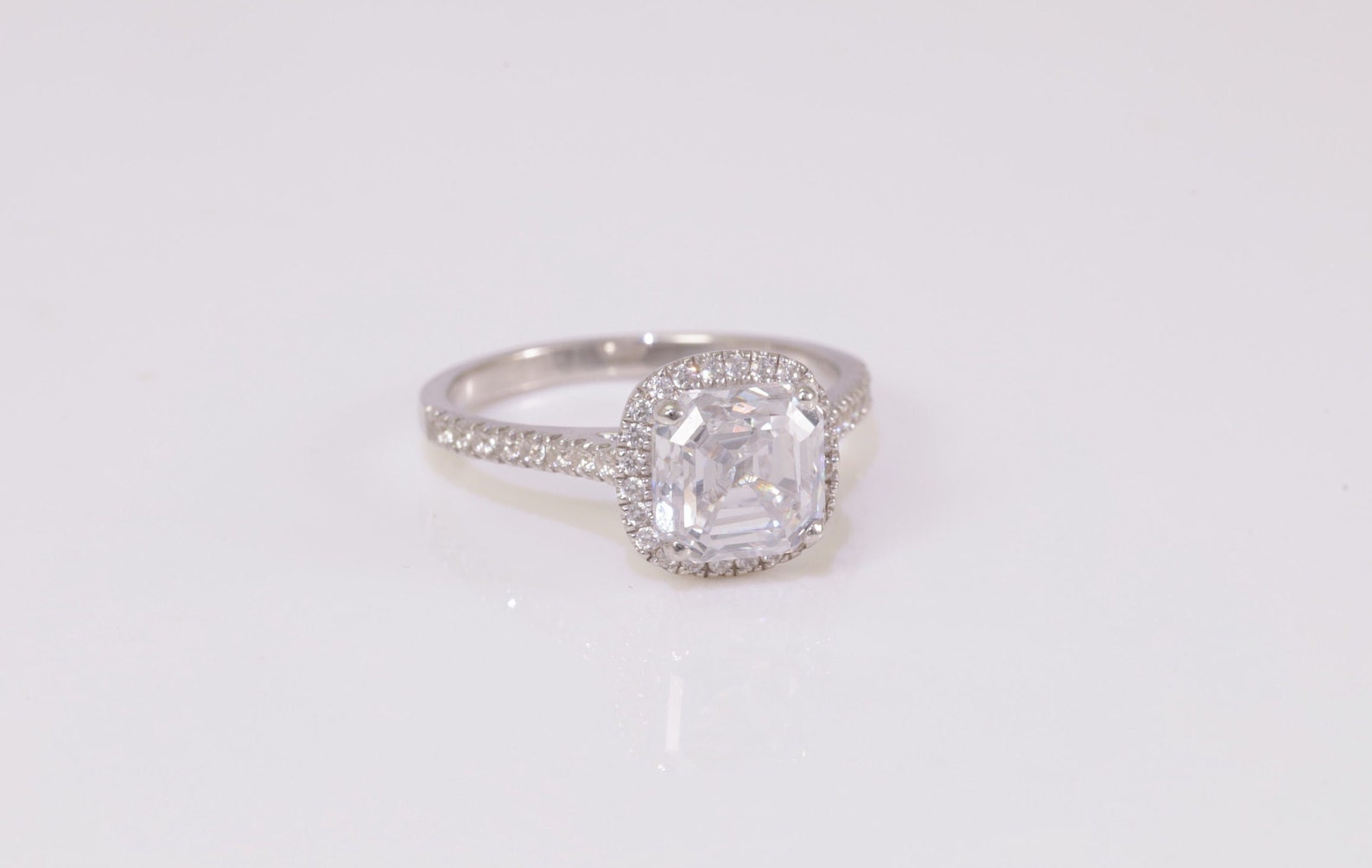 9x9mm Asscher Cut Diamond Halo Engagement Ring, 4.0 CT Diamond Proposal Ring for Her, Square Diamond Ring, Promise Ring